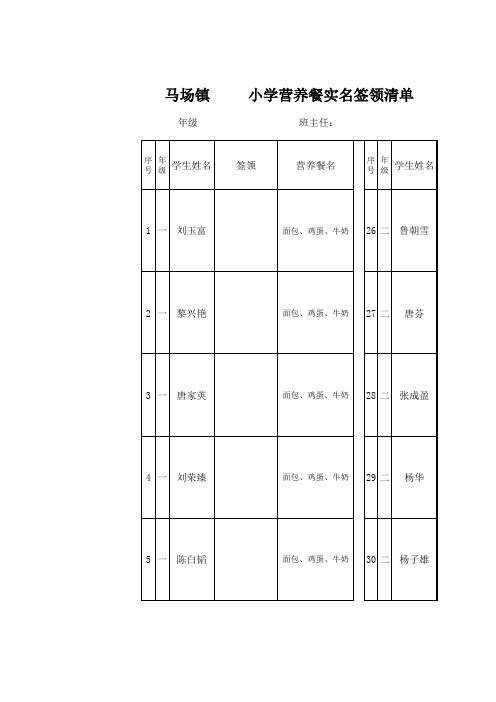 营养餐实名签领名单(空表,有封面)