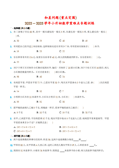 和差问题(重点突围)-2022-2023学年小升初数学重难点专题训练(通用版)