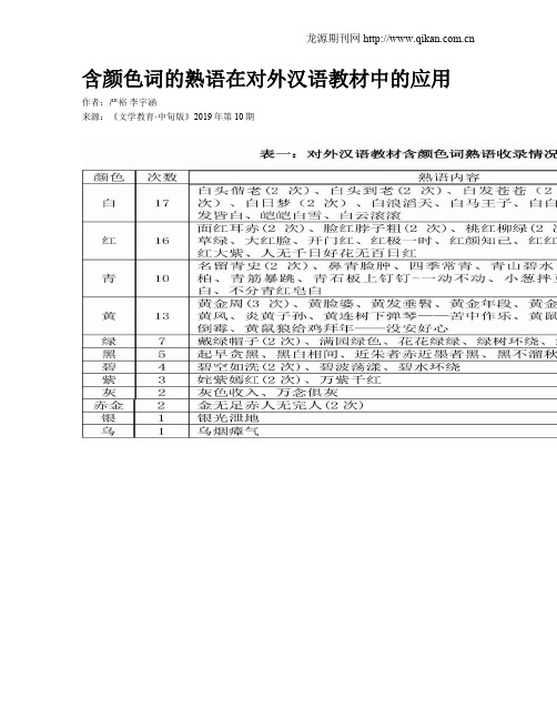 含颜色词的熟语在对外汉语教材中的应用