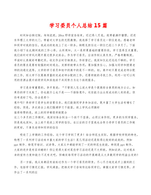 学习委员个人总结15篇