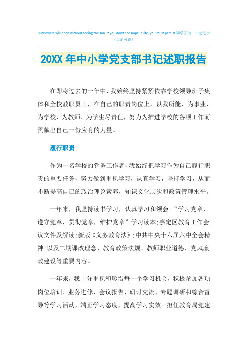 2021年中小学党支部书记述职报告