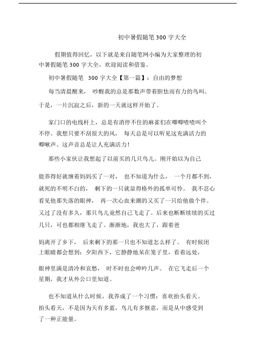 最新初中暑假随笔300字大全.docx