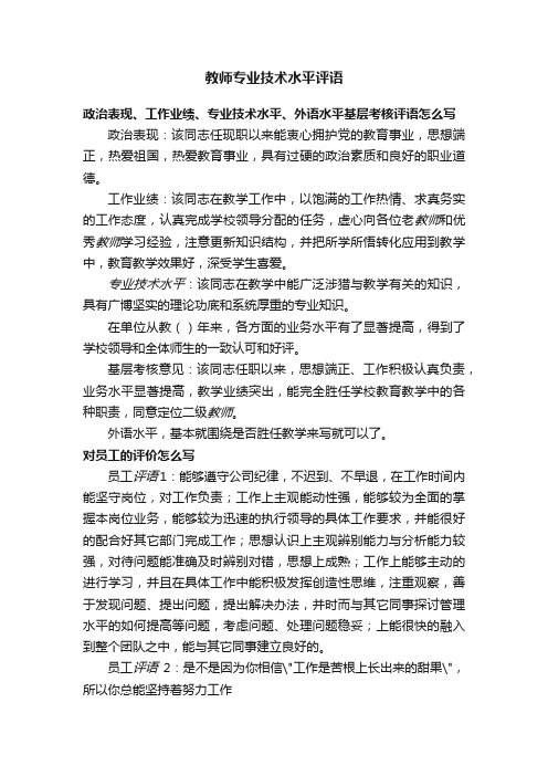 教师专业技术水平评语