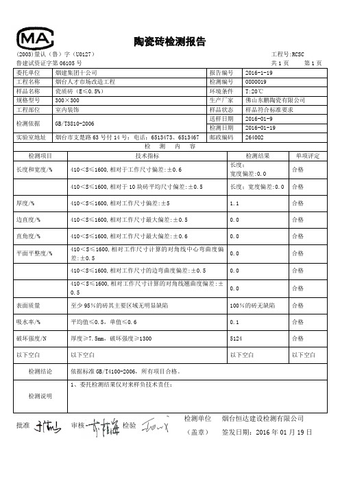 陶瓷砖检测报告 