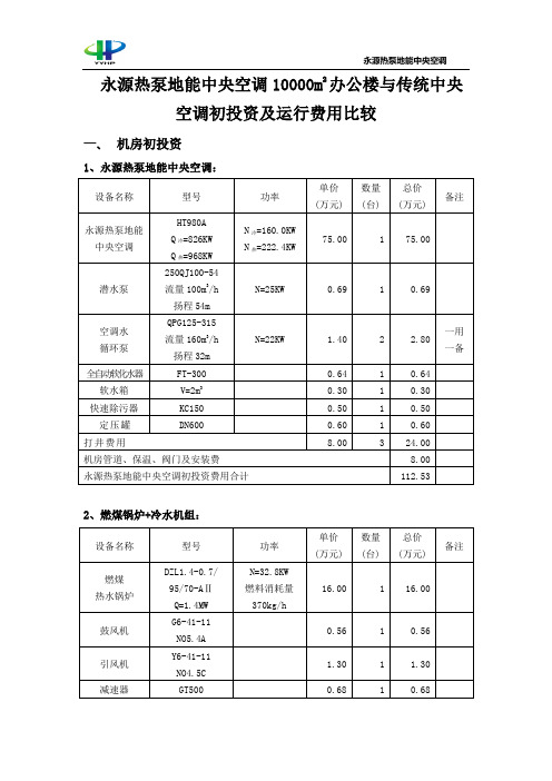 10000m2办公楼初投资及运行费用比较