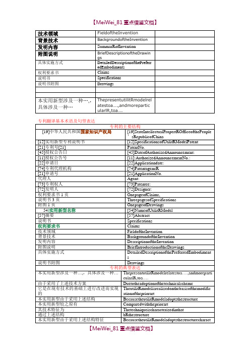 【9A文】专利翻译基本术语及句型