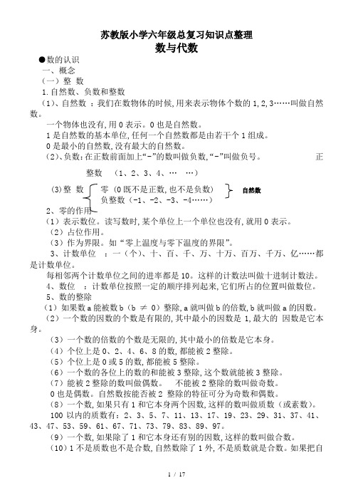 最新苏教版小学六年级总复习知识点整理