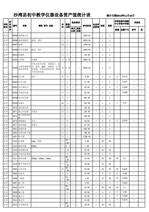 小学初中仪器设备资产情况摸底表4231