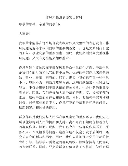 作风大整治表态发言材料