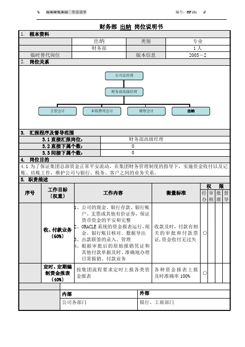 5财务部出纳岗位说明书