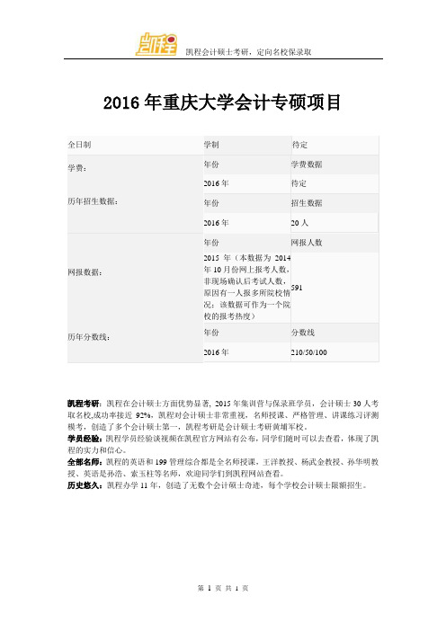 2016年重庆大学会计专硕项目