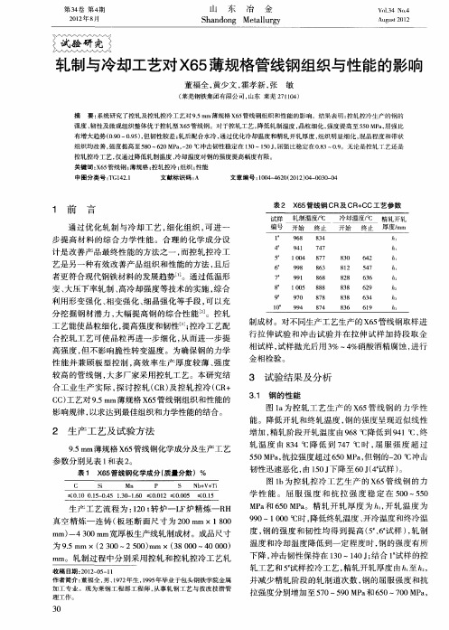 轧制与冷却工艺对X65薄规格管线钢组织与性能的影响