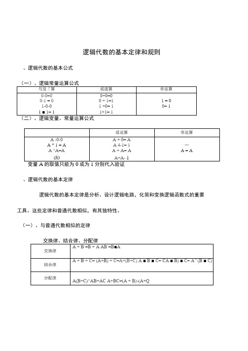 逻辑代数的基本定律和规则