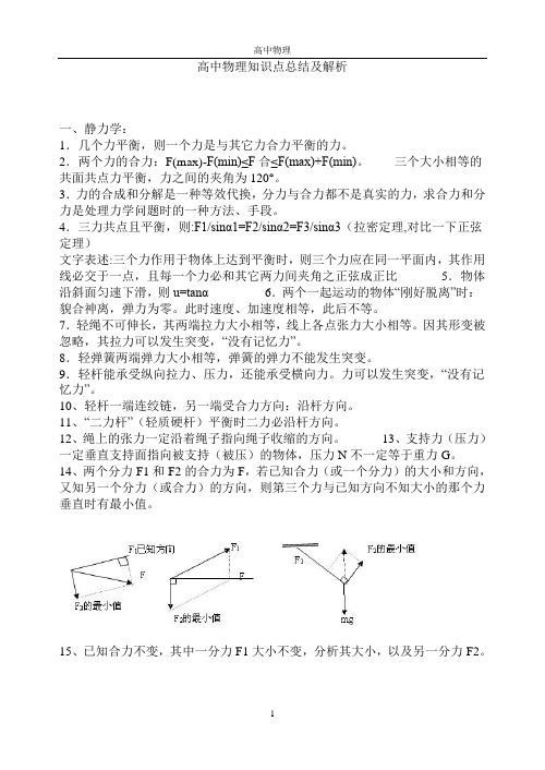 高中物理知识点总结和常用解题方法(带例题)