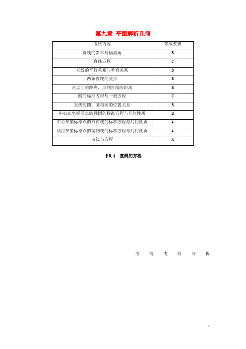 (江苏专用)2020版高考数学大一轮复习第九章平面解析几何9.1直线的方程教案(含解析)