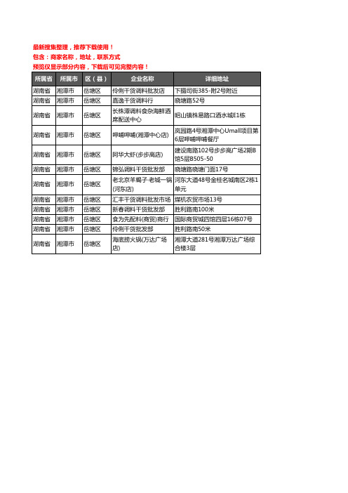 新版湖南省湘潭市岳塘区调料企业公司商家户名录单联系方式地址大全12家
