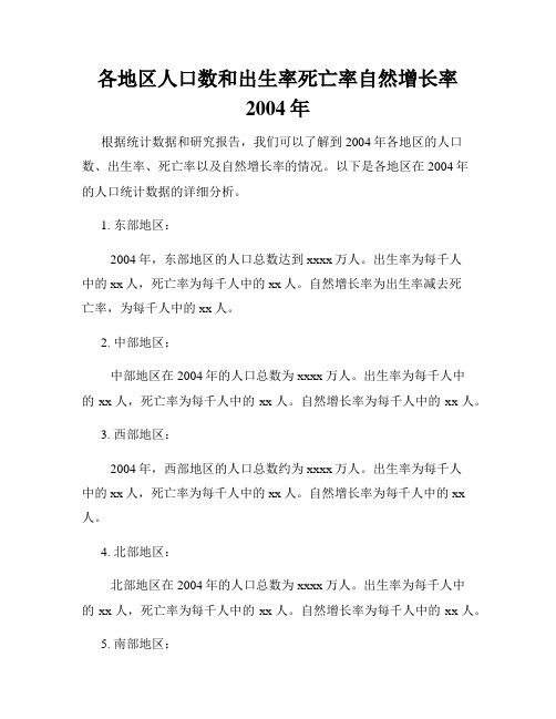 各地区人口数和出生率死亡率自然增长率2004年