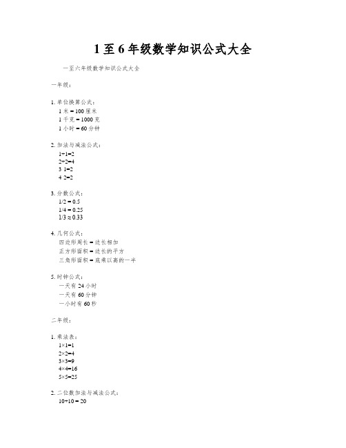 1至6年级数学知识公式大全