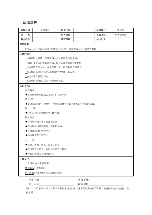 店面经理职位说明书