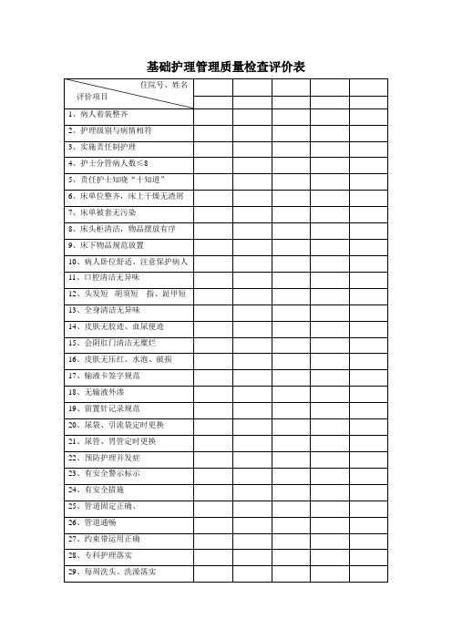 基础护理质量检查评价表