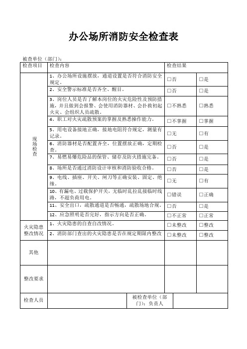 办公场所消防安全检查表