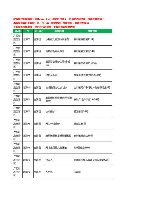 2020新版广西壮族自治区北海市合浦县亲子婚纱照工商企业公司商家名录名单黄页联系电话号码地址大全44家