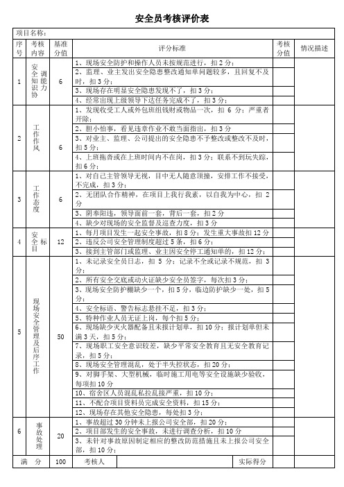 安全员考核评价表