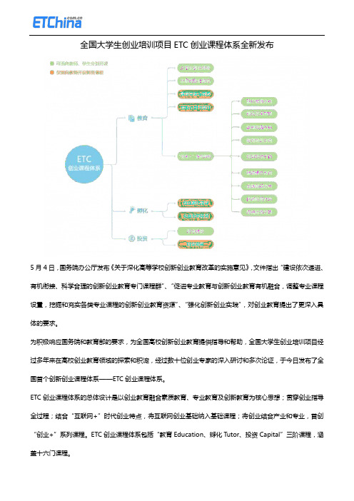 全国大学生创业培训项目ETC创业课程体系全新发布