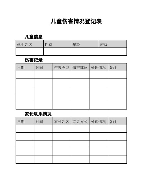 儿童伤害情况登记表