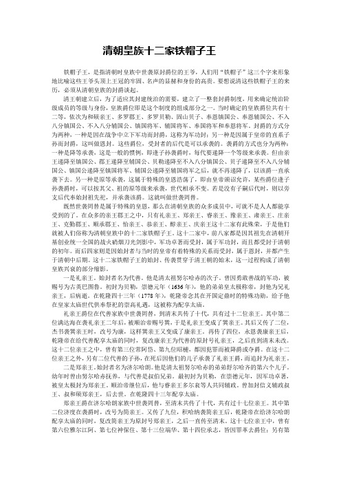 档案中的清朝皇族十二家铁帽子王