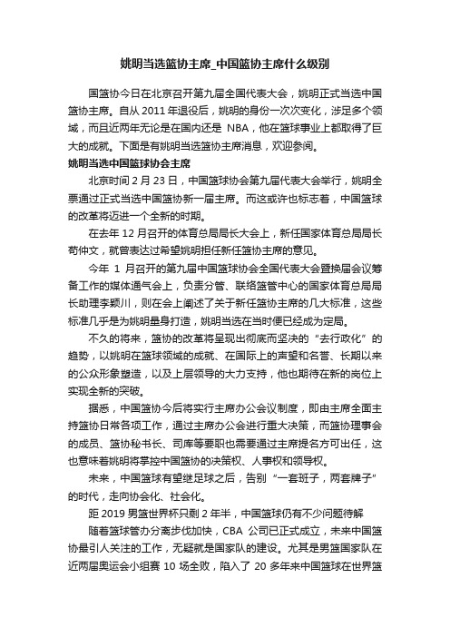 姚明当选篮协主席_中国篮协主席什么级别