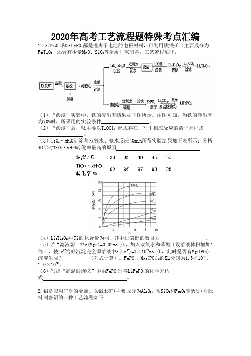 2020高考化学工艺流程题特殊考点汇编