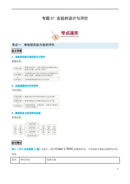 高考化学实验常考知识点全突破(全国):专题07 实验的设计与评价(原卷版)