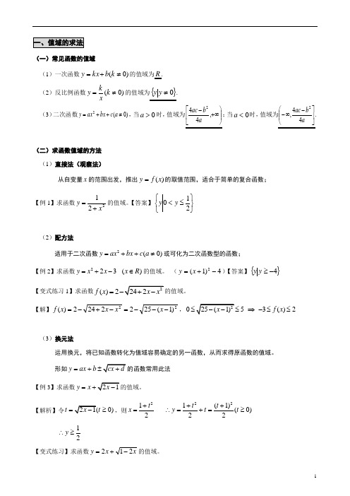 函数的值域、解析式的求法精编(教案)