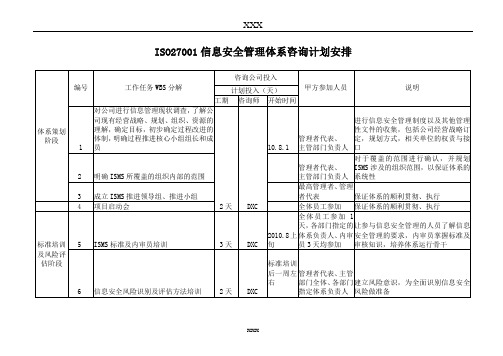 ISO27001信息安全管理体系咨询计划安排