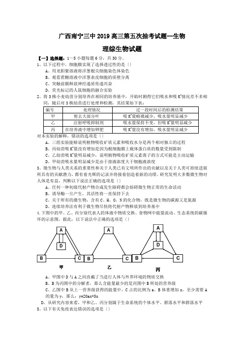 广西南宁三中2019高三第五次抽考试题--生物