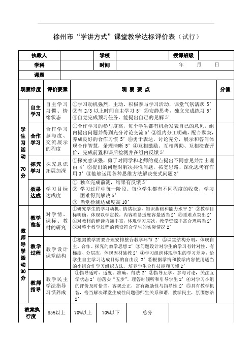 徐州市学讲方式课堂教学达标评价表(试行)