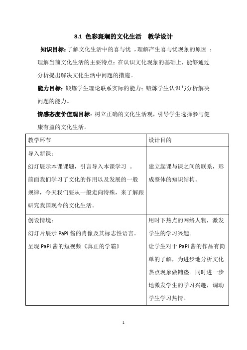 《色彩斑斓的文化生活》教学设计(辽宁省县级优课)