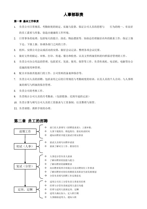 行政人事工作职责(含表格版)