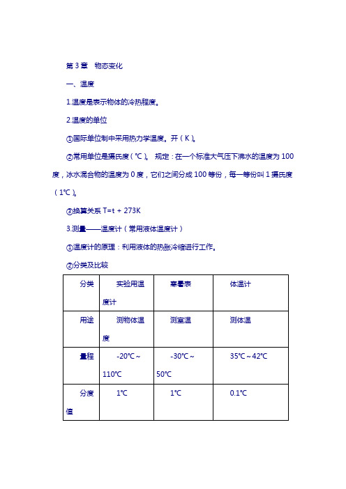 八年级物理上册 第3章 物态变化知识点精细梳理 (新版)新人教版