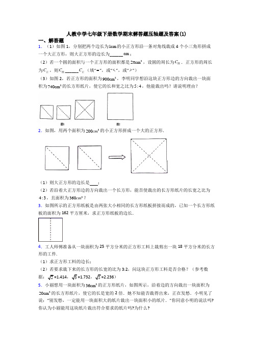 人教中学七年级下册数学期末解答题压轴题及答案(1)