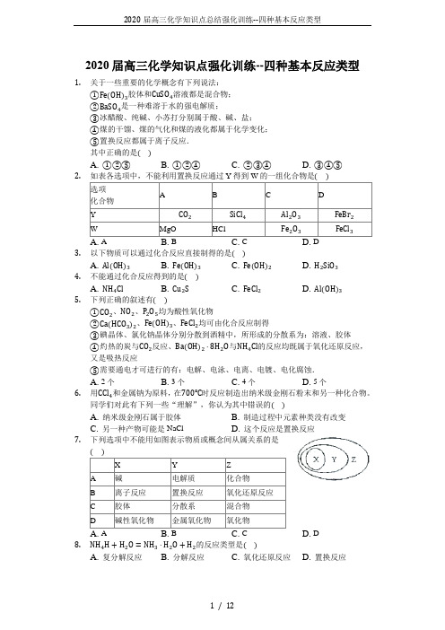 2020届高三化学知识点总结强化训练--四种基本反应类型