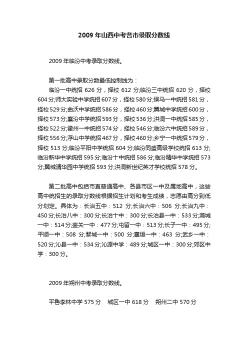 2009年山西中考各市录取分数线