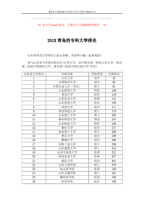 【优质文档】201X青岛的专科大学排名-word范文 (5页)