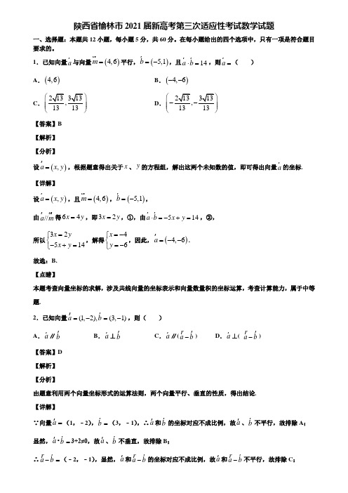 陕西省榆林市2021届新高考第三次适应性考试数学试题含解析