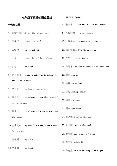 仁爱版英语七年级下全部知识点总结