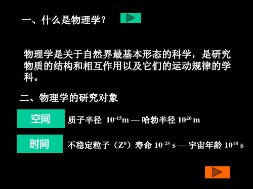 一、什么是物理学？ 物理学是关于自然界最基本形态的科学,是研究物质的结构和相互作用以及它们的运动规律