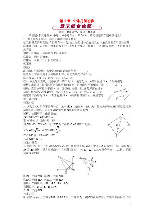 2020高中数学 第1章 立体几何初步单元测试 苏教版必修2