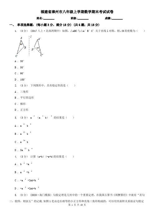 福建省漳州市八年级上学期数学期末考试试卷