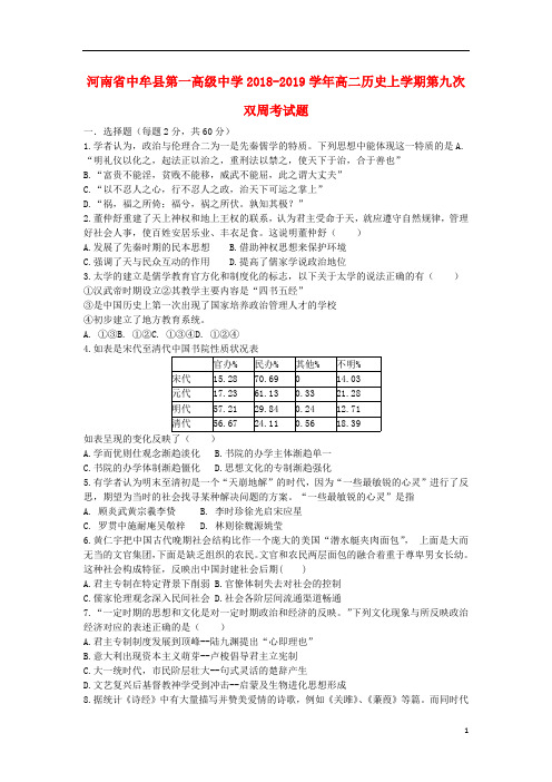 河南省中牟县第一高级中学2018_2019学年高二历史上学期第九次双周考试题201903040125